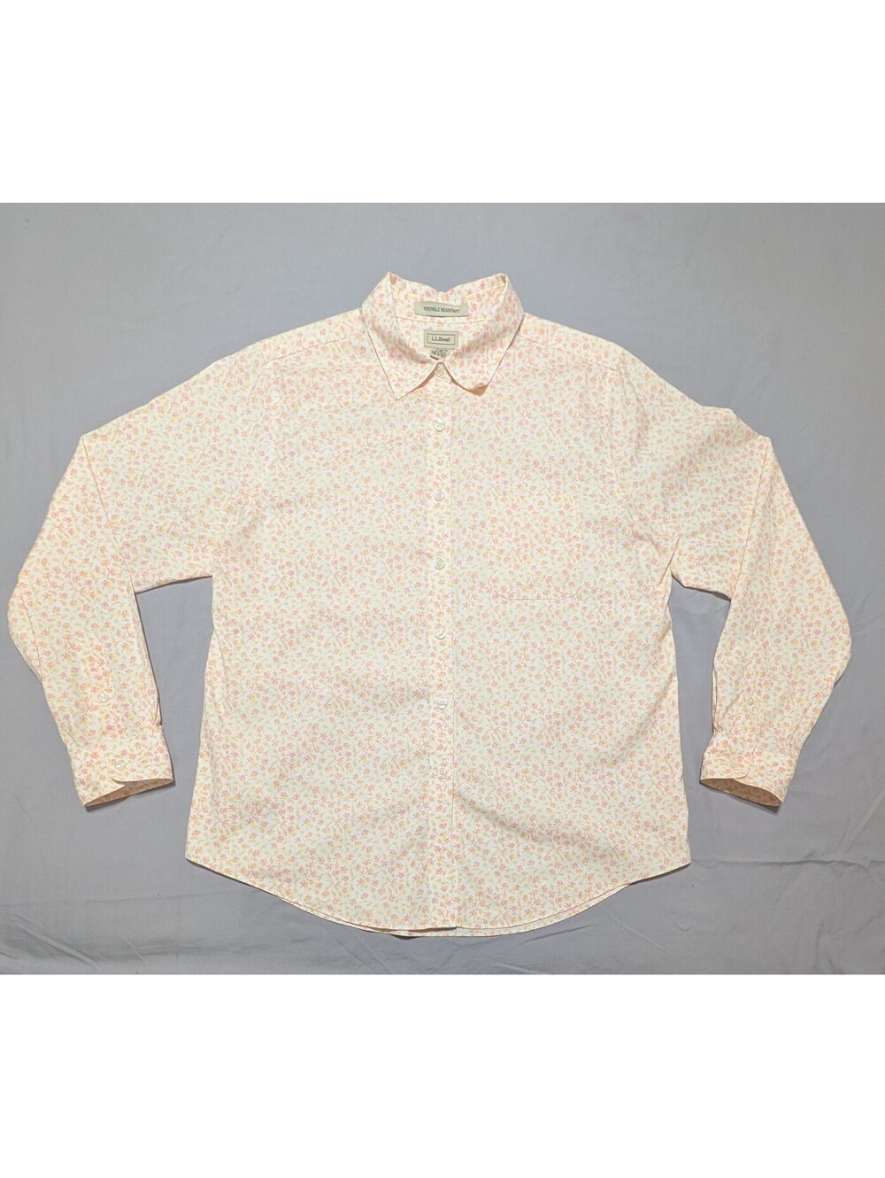 LL Bean Womens Medium Shirt Wrinkle Resistant Floral Button Up Long Sleeve M